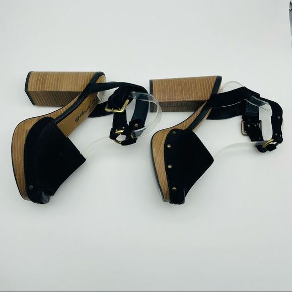 Free People Black Suede Peep Toe Platform Clog Sandals NWT, Size 7 - Picture 13 of 16